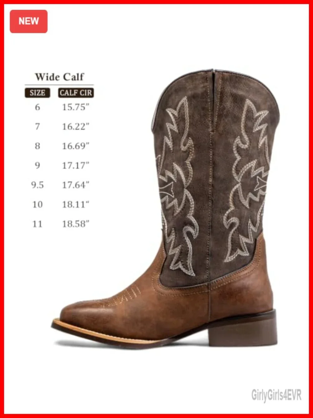 Extra Wide Calf Western Cowboy Boots Women Square Toe Pull-On Faux Leather